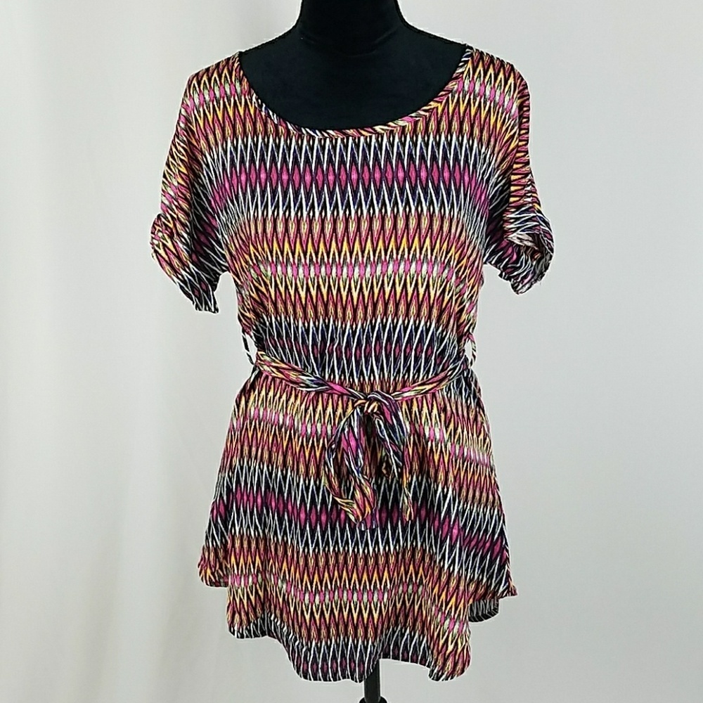Pixley Stitch Fix women S short sleeve tunic blouse fret print boho festival r